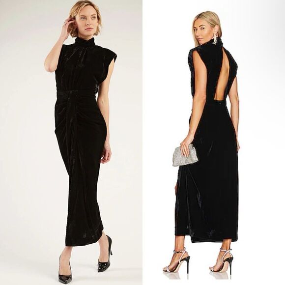 Sabina Musayev Dresses & Skirts - Sabina Musayev Leda Midi Dress Black Velvet open back goddess gown Revolve L